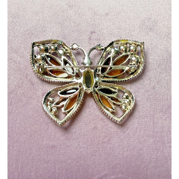 Monet Silver Tone Jewel Tones Purple Pink Amber Rhinestone BUTTERFLY Brooch Pin - Picture 3 of 7